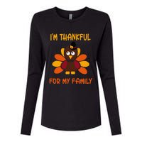 thankful for my family turkey thanksgiving turkey Lovers Womens Cotton Relaxed Long Sleeve T-Shirt