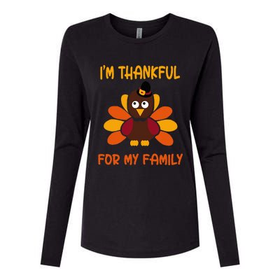 thankful for my family turkey thanksgiving turkey Lovers Womens Cotton Relaxed Long Sleeve T-Shirt