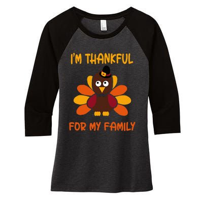 thankful for my family turkey thanksgiving turkey Lovers Women's Tri-Blend 3/4-Sleeve Raglan Shirt