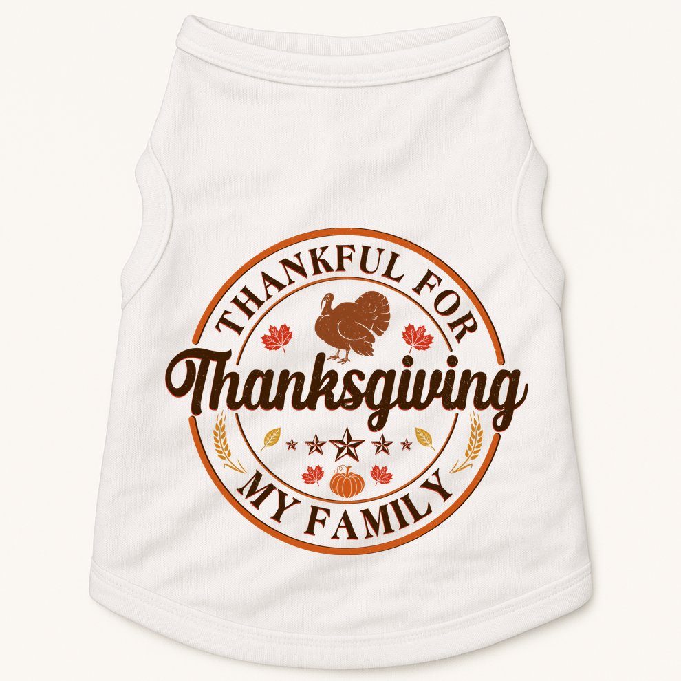 Thankful For My Family Thanksgiving Emblem Doggie Tank