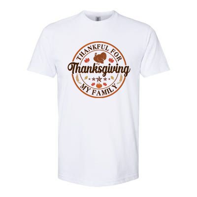 Thankful For My Family Thanksgiving Emblem Softstyle® CVC T-Shirt