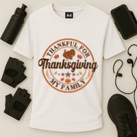 Thankful For My Family Thanksgiving Emblem Cooling Performance Crew T-Shirt