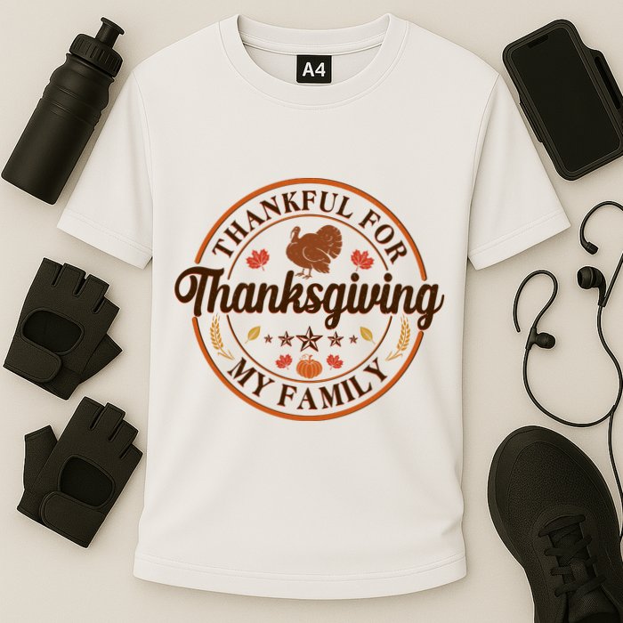 Thankful For My Family Thanksgiving Emblem Cooling Performance Crew T-Shirt