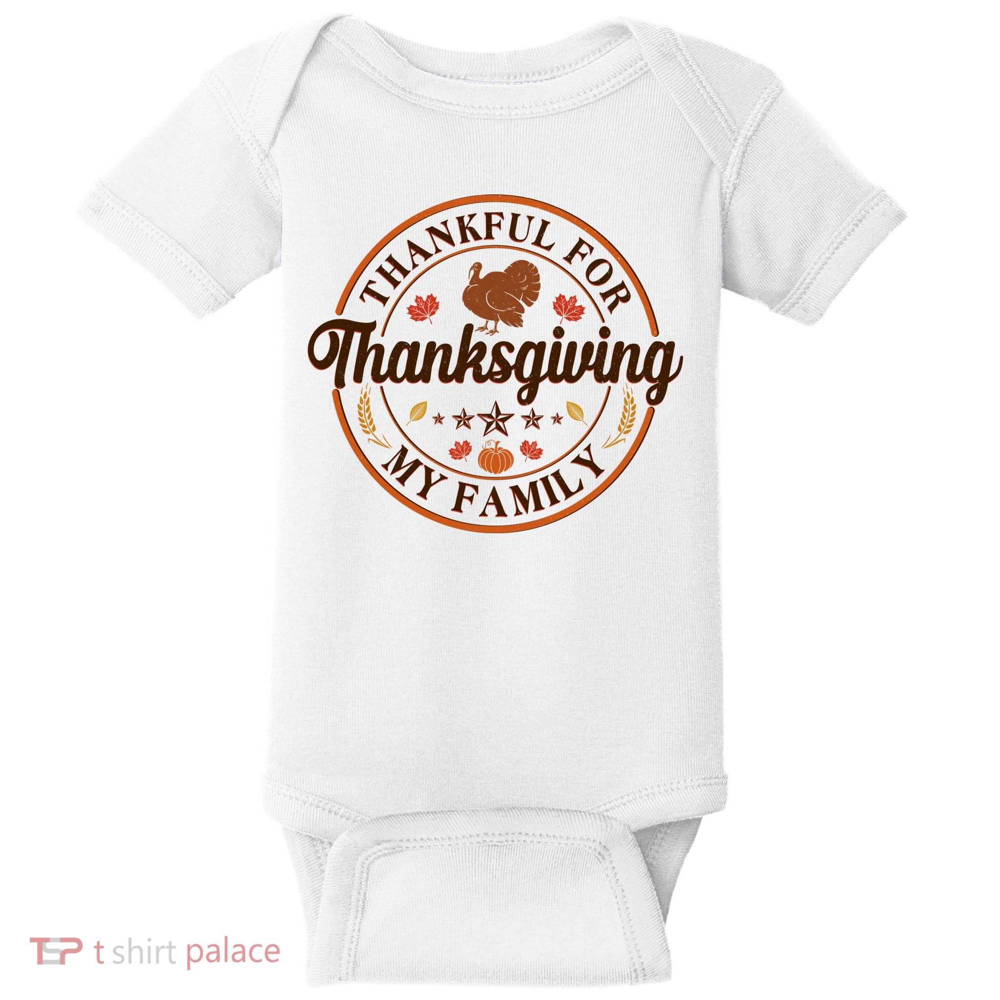 Thankful For My Family Thanksgiving Emblem Baby Bodysuit