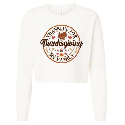 Thankful For My Family Thanksgiving Emblem Cropped Pullover Crew