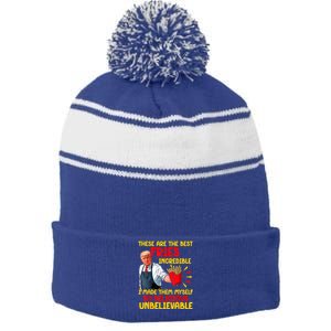 Trump Fries Making Fries Humor Make Fries Great Again Stripe Pom Pom Beanie