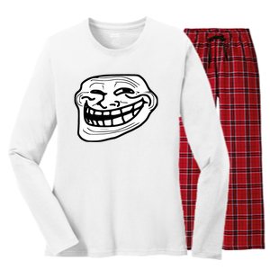 Troll Face Meme Funny Dank Meme Troll Face Women's Long Sleeve Flannel Pajama Set 