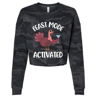 Thanksgiving Feast Mode Cool Gift Trot Turkey Martini Gift Cropped Pullover Crew