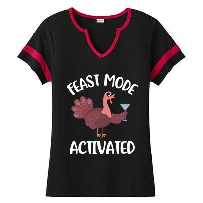 Thanksgiving Feast Mode Cool Gift Trot Turkey Martini Gift Ladies Halftime Notch Neck Tee