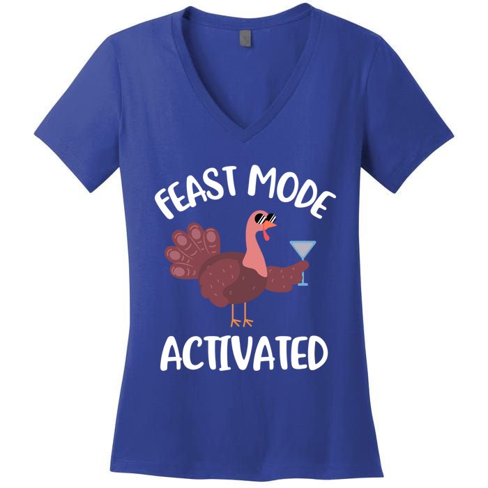 Thanksgiving Feast Mode Cool Gift Trot Turkey Martini Gift Women's V-Neck T-Shirt