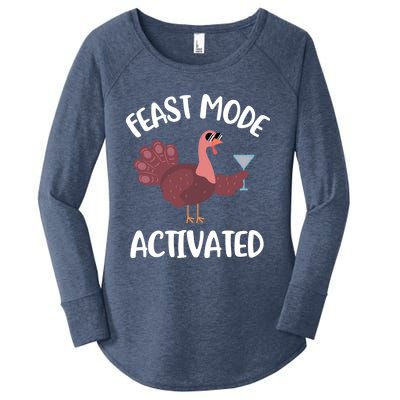 Thanksgiving Feast Mode Cool Gift Trot Turkey Martini Gift Women's Perfect Tri Tunic Long Sleeve Shirt