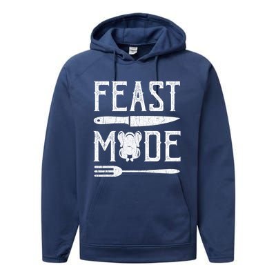 Turkey Feast Mode Gift Retro Vintage Funny Thanksgiving Day Gift Performance Fleece Hoodie