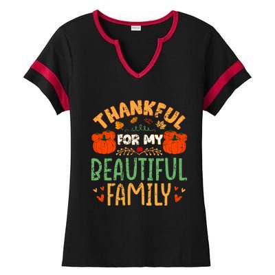 Thankful For My Beautiful Family Fall Thanksgiving Vintage Funny Gift Ladies Halftime Notch Neck Tee