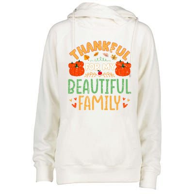 Thankful For My Beautiful Family Fall Thanksgiving Vintage Funny Gift Womens Funnel Neck Pullover Hood