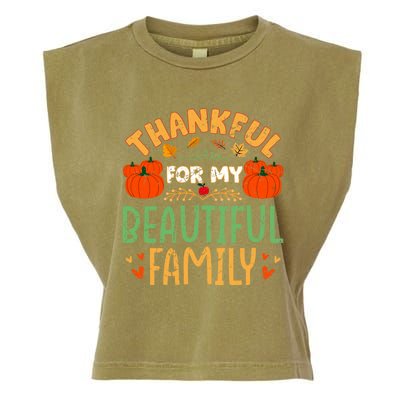 Thankful For My Beautiful Family Fall Thanksgiving Vintage Funny Gift Garment-Dyed Women's Muscle Tee