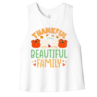 Thankful For My Beautiful Family Fall Thanksgiving Vintage Funny Gift Women's Racerback Cropped Tank