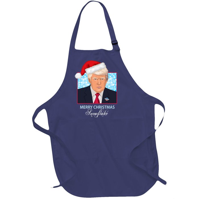 Trump Funny Merry Christmas Snowflake Full-Length Apron With Pockets