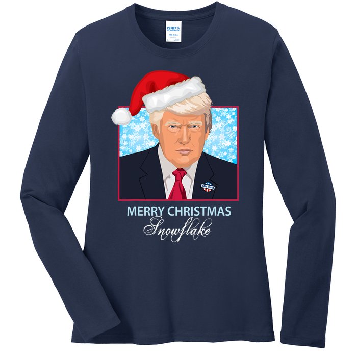 Trump Funny Merry Christmas Snowflake Ladies Long Sleeve Shirt