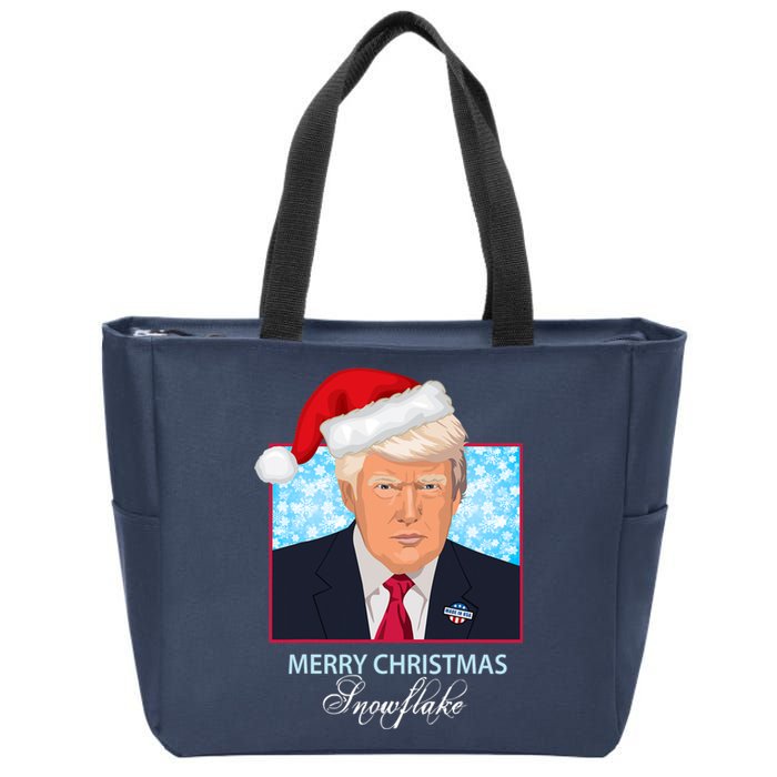 Trump Funny Merry Christmas Snowflake Zip Tote Bag