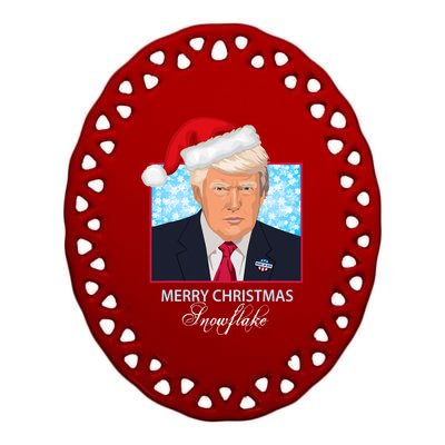 Trump Funny Merry Christmas Snowflake Ceramic Oval Ornament