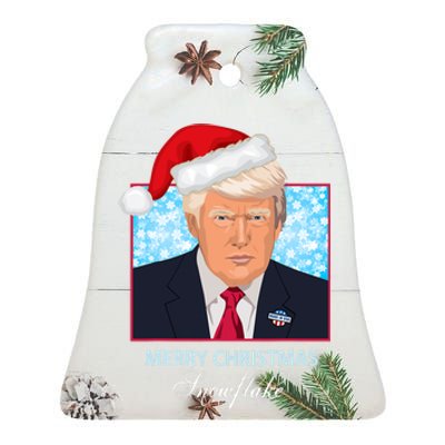 Trump Funny Merry Christmas Snowflake Ceramic Bell Ornament