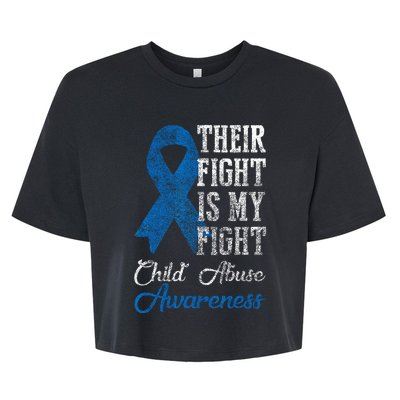 Their Fight My Fight Child Abuse Awareness Blue Ribbon April Bella+Canvas Jersey Crop Tee