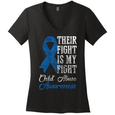 Their Fight My Fight Child Abuse Awareness Blue Ribbon April Women's V-Neck T-Shirt