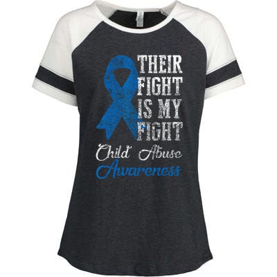 Their Fight My Fight Child Abuse Awareness Blue Ribbon April Enza Ladies Jersey Colorblock Tee