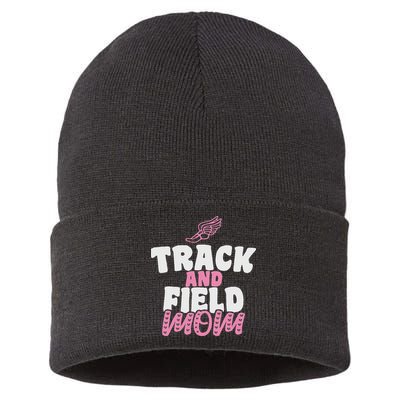 Track & Field Mom Sports Running Proud Mother's Day Sustainable Knit Beanie
