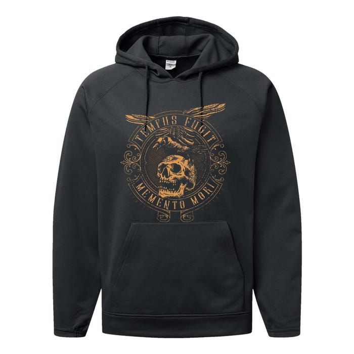 Tempus Fugit Memento Mori Latin Phrase Performance Fleece Hoodie