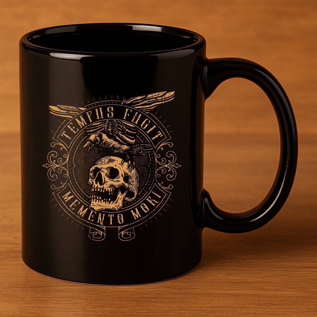 Tempus Fugit Memento Mori Latin Phrase 11oz C Handle Ceramic Mug