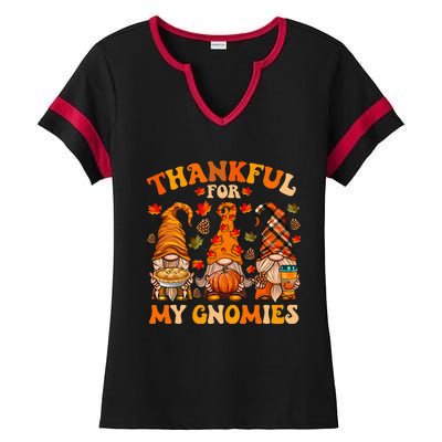 Thankful For My Gnomies Cute Gnome Thanksgiving Ladies Halftime Notch Neck Tee