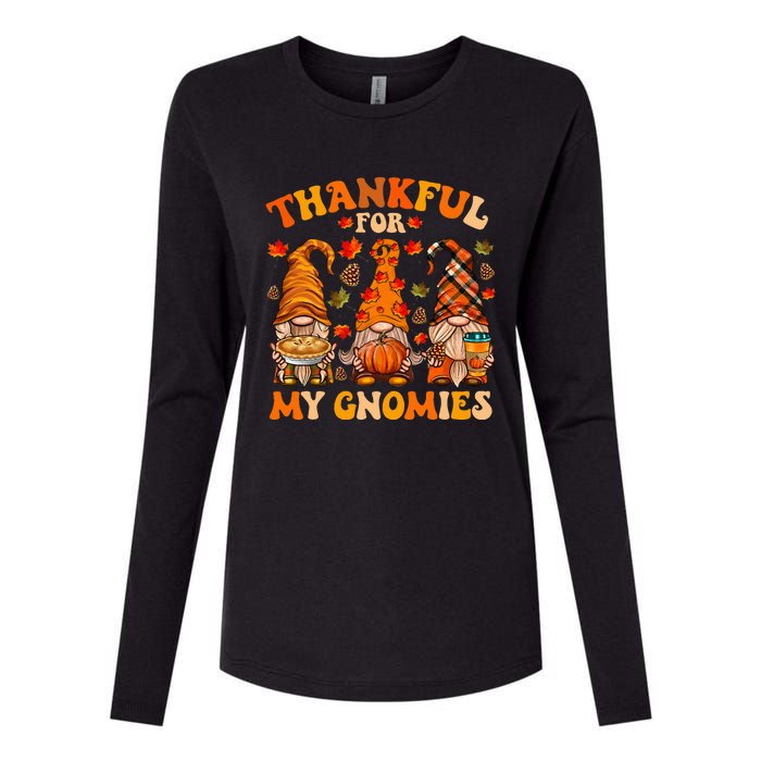 Thankful For My Gnomies Cute Gnome Thanksgiving Womens Cotton Relaxed Long Sleeve T-Shirt