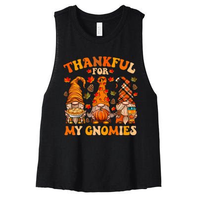 Thankful For My Gnomies Cute Gnome Thanksgiving Women's Racerback Cropped Tank