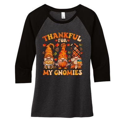 Thankful For My Gnomies Cute Gnome Thanksgiving Women's Tri-Blend 3/4-Sleeve Raglan Shirt