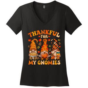 Thankful For My Gnomies Cute Gnome Thanksgiving Women's V-Neck T-Shirt