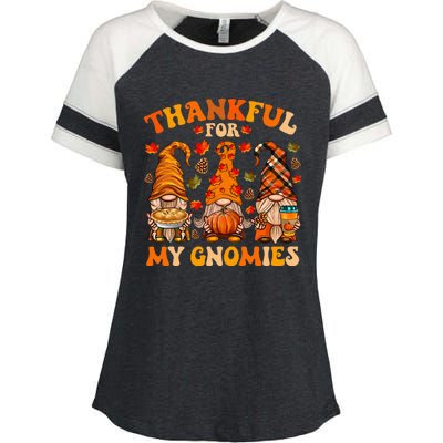 Thankful For My Gnomies Cute Gnome Thanksgiving Enza Ladies Jersey Colorblock Tee