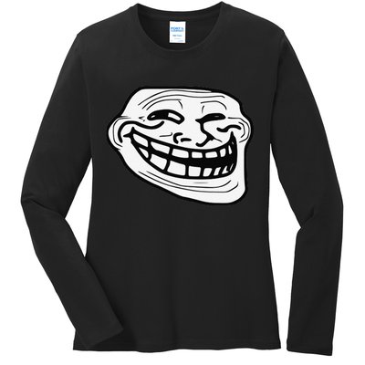 Troll Face Meme Funny Dank Meme Troll Face Ladies Long Sleeve Shirt