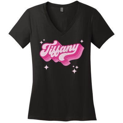 Tiffany First Name Girl Vintage Style 70s Personalized Retro Women's V-Neck T-Shirt