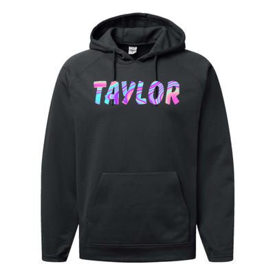 T.AYLOR First Name Personalized retro TA.YLOR name  Performance Fleece Hoodie