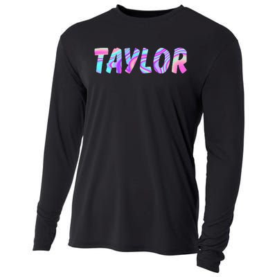 T.AYLOR First Name Personalized retro TA.YLOR name  Cooling Performance Long Sleeve Crew