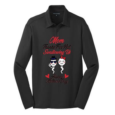 Thanks For Not Swallowing Us Happy Mother's Day Silk Touch Performance Long Sleeve Polo