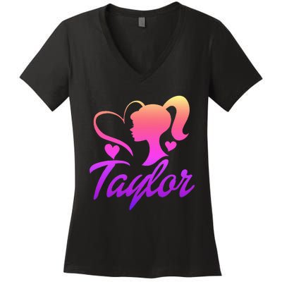 T.aylor First Named  Baby Birthday Women's V-Neck T-Shirt