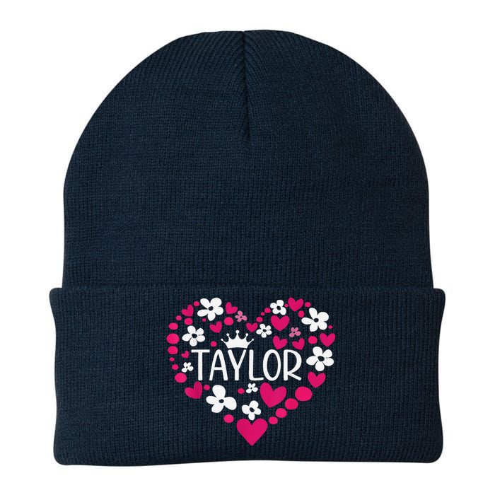 Taylor First Name I Love Taylor Groovy 80S Pink White Knit Cap Winter Beanie