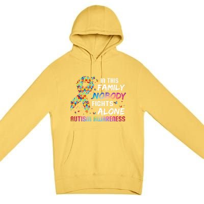 This Family Nobody Fight Alone Puzzle Piece Autism Awareness Gift Premium Pullover Hoodie