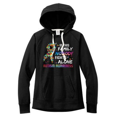 This Family Nobody Fight Alone Puzzle Piece Autism Awareness Gift Women's Fleece Hoodie