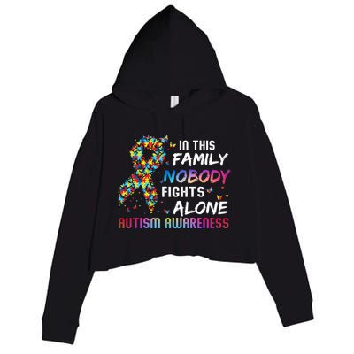 This Family Nobody Fight Alone Puzzle Piece Autism Awareness Gift Crop Fleece Hoodie