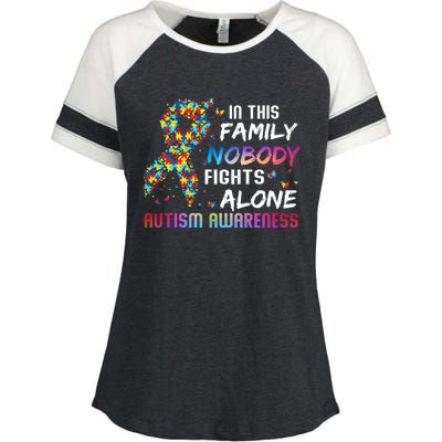 This Family Nobody Fight Alone Puzzle Piece Autism Awareness Gift Enza Ladies Jersey Colorblock Tee