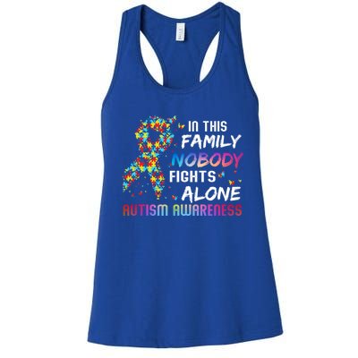 This Family Nobody Fight Alone Puzzle Piece Autism Awareness Gift Women's Racerback Tank