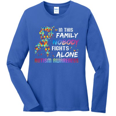 This Family Nobody Fight Alone Puzzle Piece Autism Awareness Gift Ladies Long Sleeve Shirt